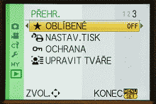 Menu při přehrávání