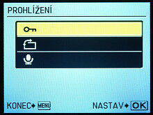 Menu při prohlížení
