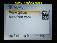 Menu při videu