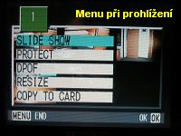 Menu při prohlížení