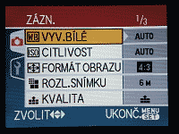 Menu a Setup při focení