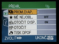 Menu při prohlížení