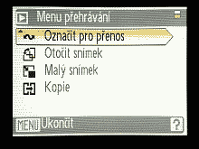 Menu při přehrávání