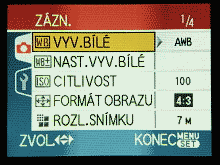 Menu v režimu snímání Menu v režimu snímání