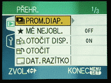 Menu v režimu přehrávání Menu v režimu přehrávání