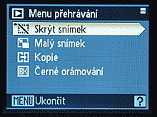 Menu při přehrávání