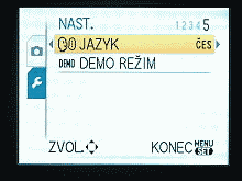 Menu při snímání