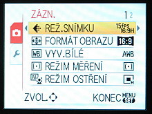 Menu v režimu video | (c) Petr Koritina Menu v režimu video