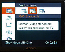 Menu v režimu video