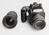 Pentax 645N s mými nejostřejšími objektivy 150mm/f 3.5 a 35mm/f 3.5