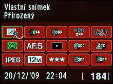 Dostupne funkce po stisku INFO