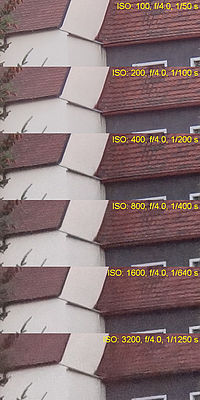 šum, Sony DCS-HX100V - 100% výřezy         