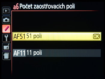 Volba počtu zaostřovacích polí