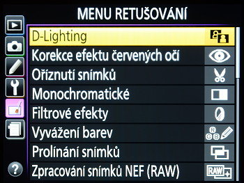 Dostupné retuše u uložených snímků