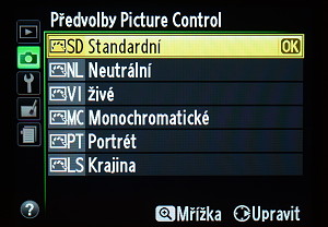 Předvolby zpracování barevnosti snímků