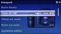 Nastavení funkce AF v Menu Nastavení funkce AF v Menu