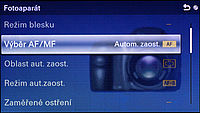 Nastavení funkce AF v Menu