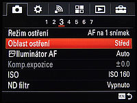 Výběr režimu ostření v Menu