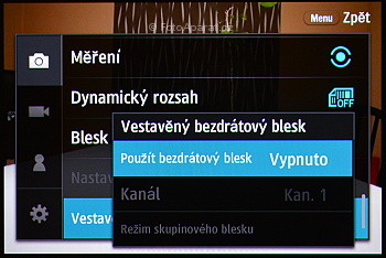 Nastavení interního bezdrátového ovládání (externího) blesku | © Petr Koritina Nastavení interního bezdrátového ovládání (externího) blesku